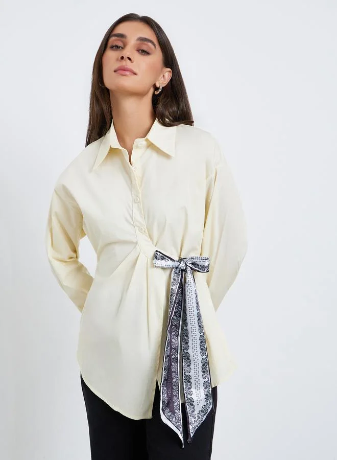 Styli Women Yellow Long Sleeve Shirt with Scarf Detail
